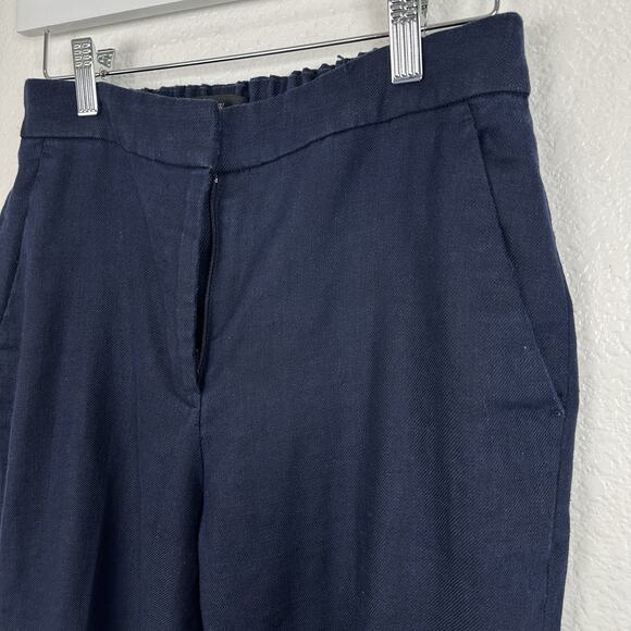 J Crew Easy Pants Womens Size 4 Navy Stretch Linen Trousers Ankle Preppy Comfort - Picture 3 of 11